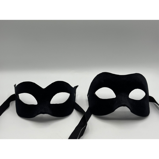 Twee Venetiaanse balmaskers - mannen- en vrouwenmasker, in zwart fluweel. Koppelmasker zwart.